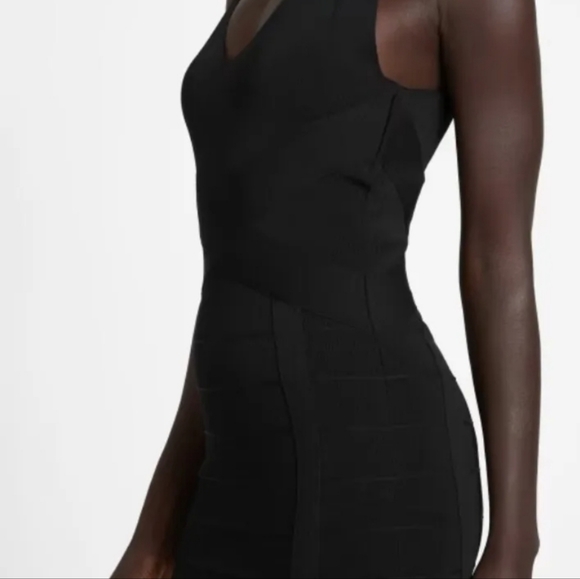 Guess Sofi Bandage Dress Dusty Black Deep V sexy Bodycon Fitted sz Small - Picture 4 of 4